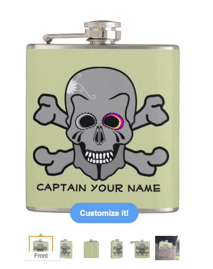 jolly roger, ahoy there, captain, sailor, pirate, pirates, pirate flag, skull and cross bones, skull, bones, Flask