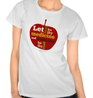 let food be thy medicine, and medicine be thy food, hippocrates, health, medicine, apple, fruit and vegetables, healthy eating, red apple, friut, fruits, vegetables, fresh food, tshirt