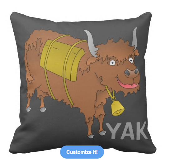 yak, yaks, animal, asian animal, cute animal, hairy, wooly, cartoon animal, cartoon, brown yak, pillow