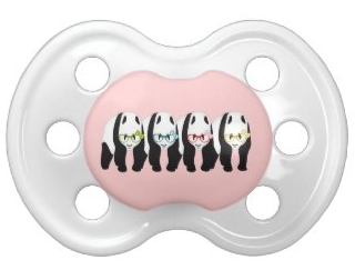Four Pandas wearing glasses Baby Pacifiers by Piedaydesigns 