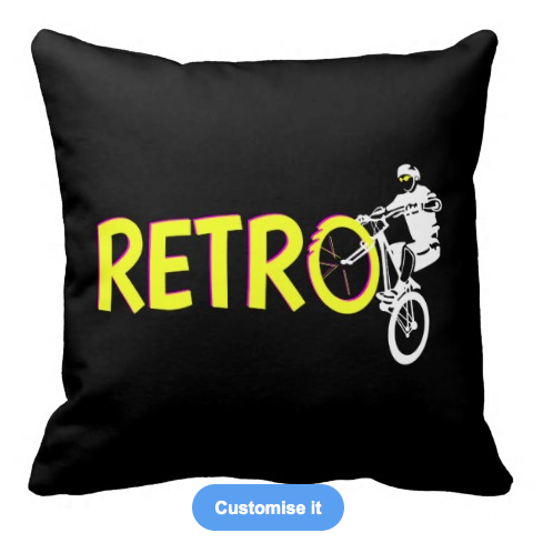 bike, mountain bike, mtb, cycling, retro, retro bike, wheelie, black and white, typography, bycycle, throw pillow