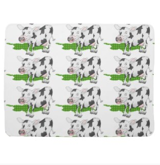 Picture, cow, black and white, animal, personalized, black and white cow, green spots, spots, grass, green grass, humor, cartoon, baby blanket 