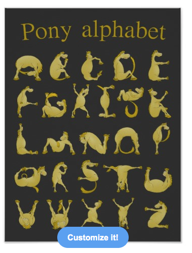 pony, alphabet, learning the alphabet, flexible, learning, shetland pony, brown pony, horse, letters, abc, bendy, brown, cartoon pony, poster