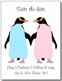 Pastel penguins holding hands save the date by mailboxdisco 