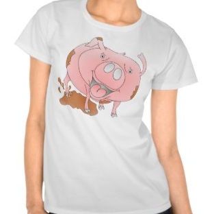 pig, pigs, piglet, farm animals, cartoon pig, pink pig, muddy pig, playing in the mud, mud puddle, mud, puddle of mud, muddy, big nose, tee shirt Marketplace Category: