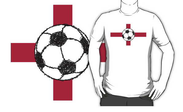 t-shirt, the flag of england, st georges cross, england, english, football, soccer ball, soccer, ball, white cross, flag, red flag, black and white ball