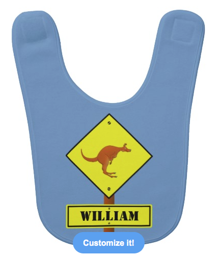 kangaroo, wallaby, australia, australian animal, australian road sign, road sign, personalised, your name here, kangaroo crossing, bib