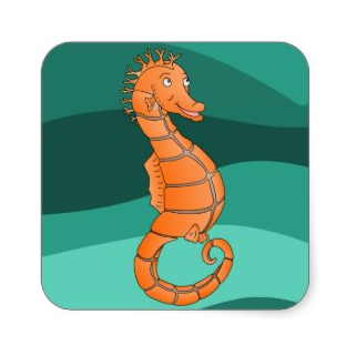 Orange seahorse in the swirling green sea square stickers by mailboxdisco 