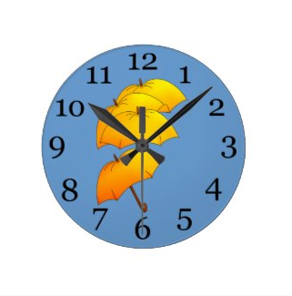 Wall Clock, umbrella, umbrellas, yellow umbrella, repeating pattern, yellow, brolly, rain, parasol, raining, weather, Round Clocks