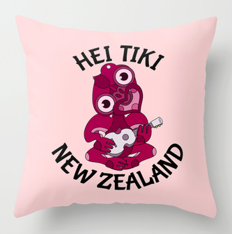 tiki, ukulele, new zealand, maori design, aotearoa, hei tiki, purple ukulele, tiki playing a ukulele, big eyes, maori culture, pink guitar, musician, shades of pink, kiwi