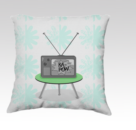 Kapow Television, pillow, flower pattern, boom, pop, pop, bang, boom