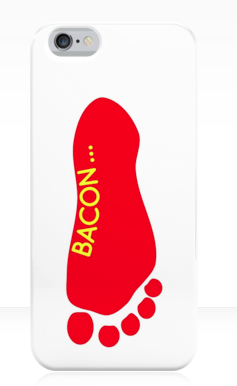 iPhone case,  bacon, i love bacon, funny tattoo, bacon lover, foot tattoo, foot, feet, model, super model, satire, red and yellow, funny, humour, fashion , iPhone 6
