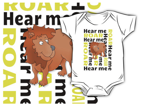 t-shirt, babies clothes, baby boy, hear me roar, lion, typography, green pillow, green case, king of the jungle, cute lion, playful lion, big cat, brown lion, brown main, playful, playing with tail, lion playing with his tail, cat playing with its tail