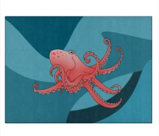 cartoon, marine biology, ocean life, octopus, happy octopus, sea, blue sea, green sea, waves, ocean, fish, 