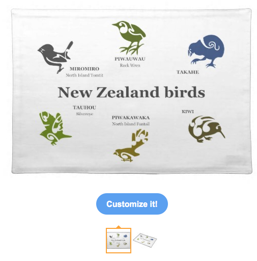 koru, maori, kiwi, bird, native, takahe, silvereye, new zealand, tribal, rock, wren, tomtit, endemic, fantail, place mats