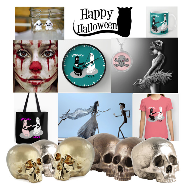halloween, ghosts, cute ghosts, polyvore, dazzle, society6, ghost clock, ghost shirt, ghost bag, cute ghost