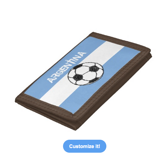 argentina, flag, tricolour, soccer, soccer ball, football, footy, sketch, ball, blue and white stripes, stylised flag, black and white ball, national flag of argentina, Trifold Wallets