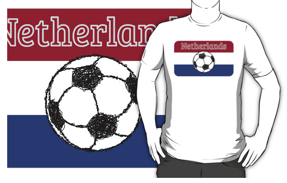 redbubble, t-shirt, flag of the netherlands, horizontal tricolour, of red, white, and blue, stripes, netherlands, flag, football, soccer, soccer ball, holland, black and white ball, sketch
