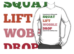 comprehensive lifting guide, squat, lift, wobble, drop, repeat til the wobbling stops, weight lifting, body building, power lifting, slogan for the gym, green, orange and red, gym, fitness, motivation, motivational, fitsperation, gymsperation, aspirational, inspirational