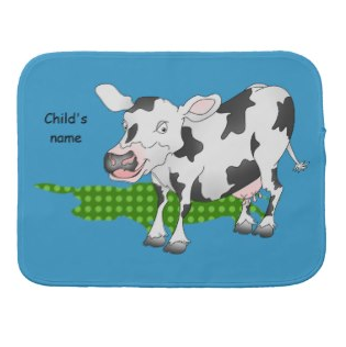 Picture, cow, black and white, animal, personalized, black and white cow, green spots, spots, grass, green grass, humor, 'cute, cartoon, burp cloth 