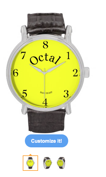 geek, octal, base eight, time, funny, math, mathematic, school, humor, humour, base 8, yellow, Watches