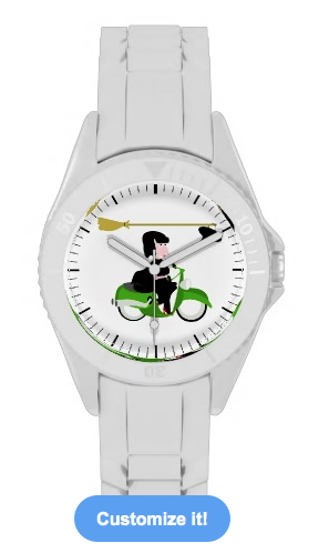 moped, scooter, motorbike, motor, cycle, green motorbike, witch, halloween, cartoon witch, evil, Wrist Watch
