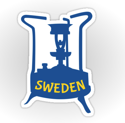 sticker,  stove, brass stove, pressure stove, camp stove, camping, vintage stove, classic camp stove, one pint stove, swedish stove, sweden, swedish, made in sweden, retro camping, swedish flag, national flag of sweden, flag