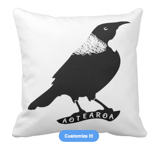 tui, bird, new zealand bird, forest bird, song bird, aotearoa, black bird, black and white, black and white bird, stylised bird, pillow