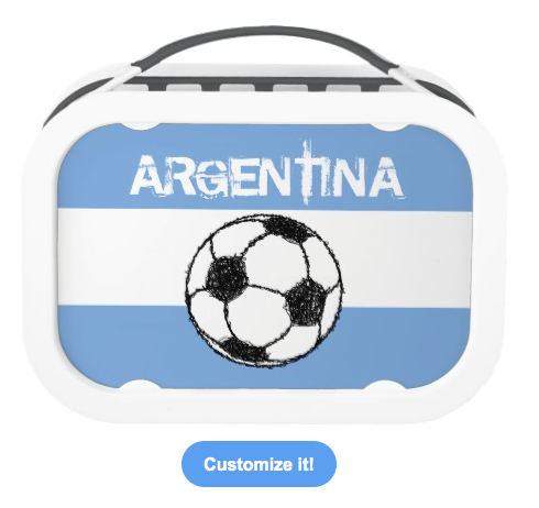 argentina, flag, tricolour, soccer, soccer ball, football, footy, sketch, ball, blue and white stripes, stylised flag, black and white ball, national flag of argentina, Lunch Box
