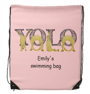 swimming, girl's, personalized, yolo, y o l o, you only live once, pony, horse, shetland pony, cute pony, foal, brown pony, cartoon pony, Cinch bags