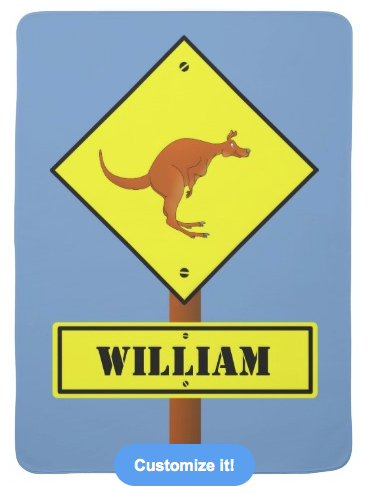 kangaroo, wallaby, australia, australian animal, australian road sign, road sign, personalised, your name here, kangaroo crossing, receiving blanket