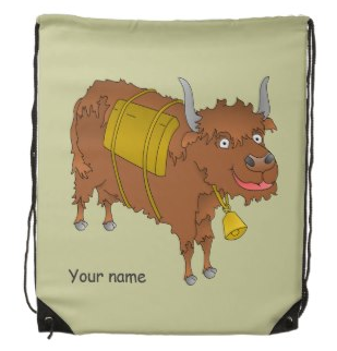 Picture, customizable, yak, yaks, animal, asian animal, cute animal, hairy, wooly, cartoon animal, cartoon, brown yak, Drawstring backpack