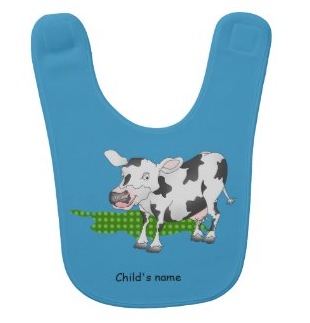 Picture, cow, black and white, animal, personalized, black and white cow, green spots, spots, grass, green grass, cartoon, humor, baby bibs 