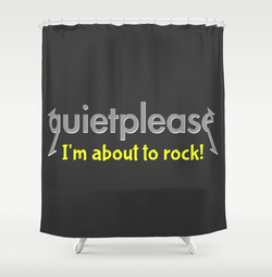 quiet please, heavy metal librarian, quiet, heavy metal, librarian, library, be quiet, geek, cool geek, rock n roll, funny, humour, library humour, books, album cover, album cover art, typography, im about to rock, rock, music, shower curtain