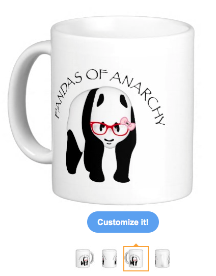 panda, bear, panda wearing glasses, panda red glasses, motor cycle club, cute panda, pink bow, anarchy, pandas of anarchy, black and white, humor, funny, mugs