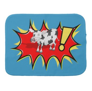 Picture, starburst, star, red star, kapow, pow, comics, cow, black and white, black and white cow, cute cow, burp cloth 