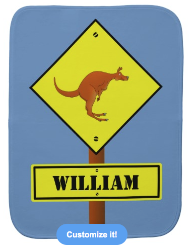 kangaroo, wallaby, australia, australian animal, australian road sign, road sign, personalised, your name here, kangaroo crossing, burp cloths