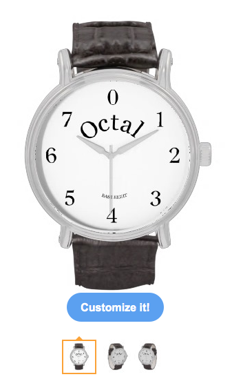 octal, base eight, time, funny, math, mathematic, school, humor, black and white, geek, base 8, humour, Wristwatch