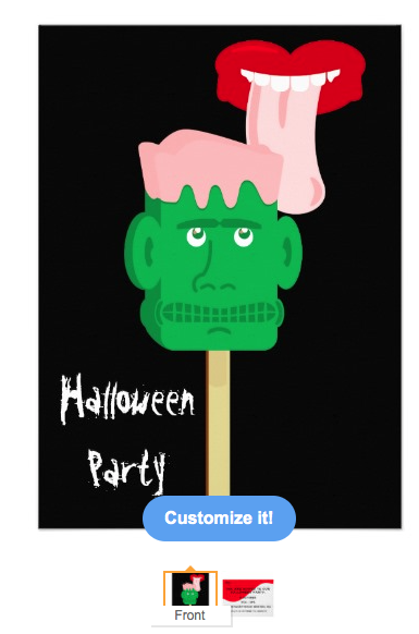 customizable halloween, party, halloween party, halloween, happy halloween, funny, frankenstein, monster, tongue, lick, personalized invitations