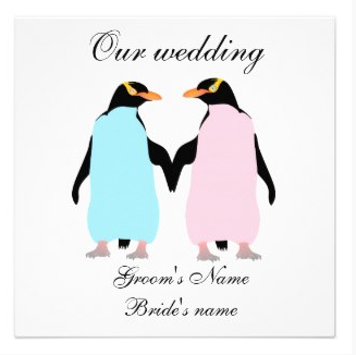 Pastel colored penguins wedding invitation customizable zazzle
