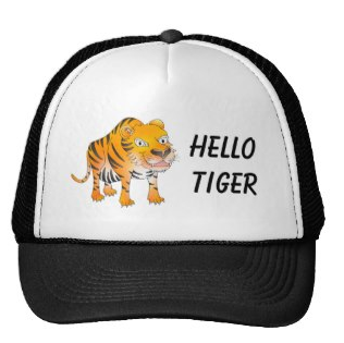 tiger, cartoon tiger, happy tiger, smiling tiger, stripped tiger, sharp teeth, roar, hello tiger, hello, mesh hats