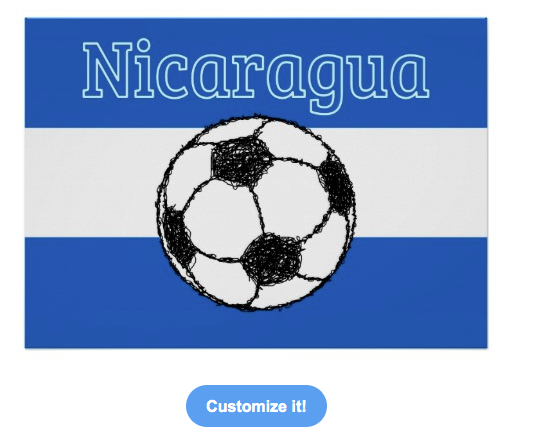 poster, nicaragua, republic of nicaragua, republica de nicaragua, football, ball, soccer, flag, blue and white stripes, black and white ball, the beautiful game, print