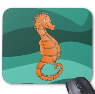 cartoon seahorse Orange seahorse in the swirling green sea mouse pads by mailboxdisco zazzle 