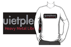 redbubble, quiet please, heavy metal librarian, quiet, heavy metal, librarian, library, be quiet, geek, cool geek, rock n roll, funny humour, library humour, books, album cover, album cover art, typography