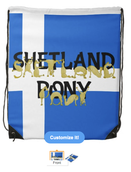 shetland, shetland pony, pony, cartoon pony, pony forming letters, flag, shetland islands, nordic cross, white cross, horse, foal, flexible pony, alphabet pony, flag of shetland, blue and white flag, Drawstring bag