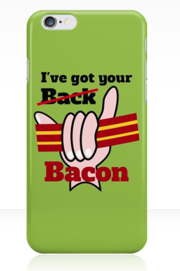 green, lime green, iPhone, bacon, ive got your back, ive got your bacon, funny humor, holding bacon, fist, fist holding bacon, theft, stealing, pork, hang loose, shaka sign shaka, surfing