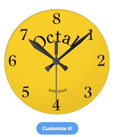 octal, base, eight, time, funny, math, mathematic, school, humor, humour, yellow, Round Clock