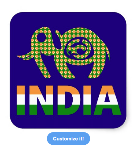sticker, pregnant elephant, elephant, elephant calf, calf, pregnancy, india, flag of india, painted elephant, asian elephant, green elephant, square stickers