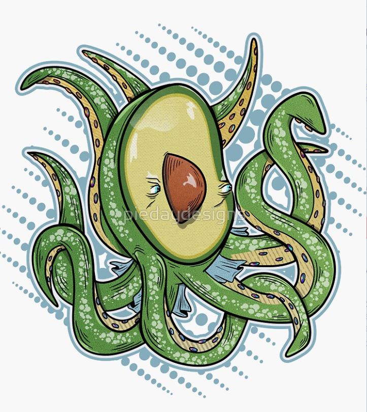 avocado, octopus,